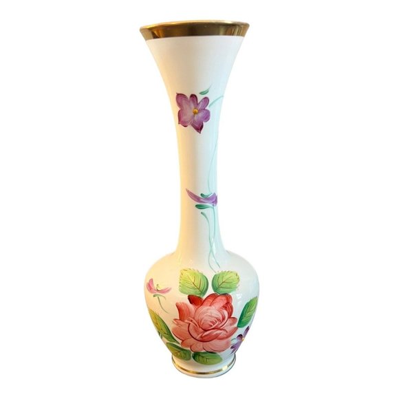 VTG  Enesco Made in Japan Bud Vase White With Floral Pattern Gold Trim  8" Tall - Picture 1 of 8